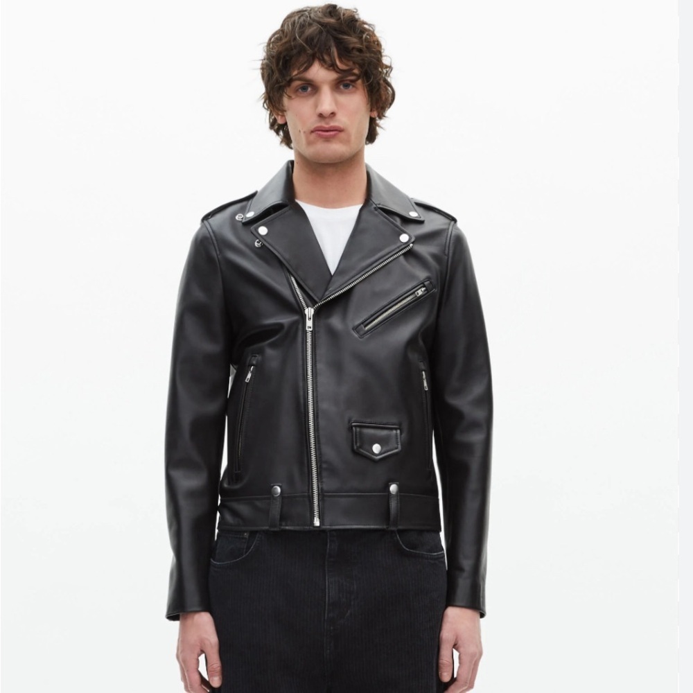 NWT The Kooples Men's Black Real Leather Bike Jacket Size XL - Picture 2 of 9